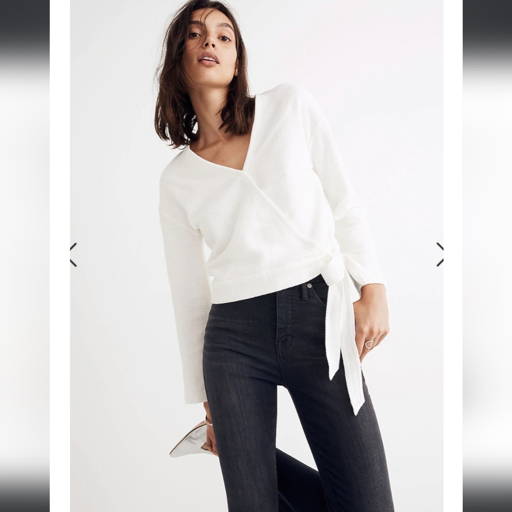 Texture & Thread Wrap Top, White Small